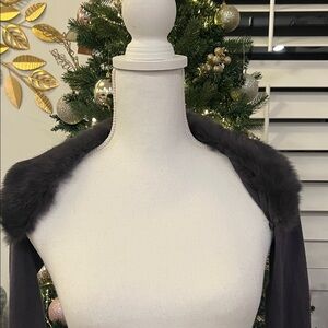 NWOT Kocca S Vintage Elegant Black Fur-Trimmed Women's Open Bolero Cardigan